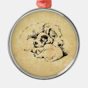 Dogs Cuddly Pets, Beige Orange Texture Look Metal Ornament