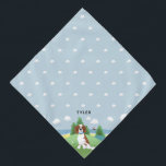 Dogs Cute and Chic Blue Spaniel Pet Bandana<br><div class="desc">This cute and chic dog bandanna features an adorable springer spaniel dog cartoon with green hills,  a blue sky with clouds,  and a beach in the background. There is also space for you to add your dog's name. The perfect gift for any dog or new puppy!</div>