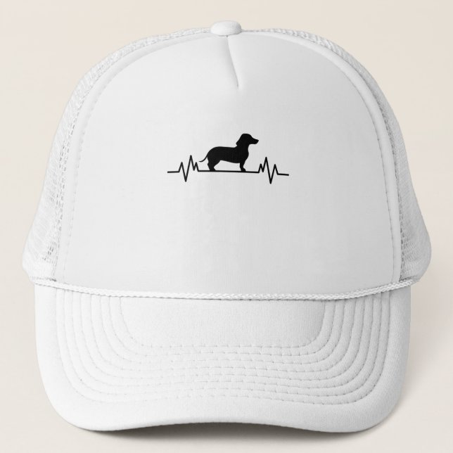 Dogs Dachshund Heartbeat Dog Holder Pet Puppy Gift Trucker Hat (Front)