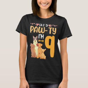 Dogs Dance Together My Birthday Let's Pawty I'm 9 T-Shirt