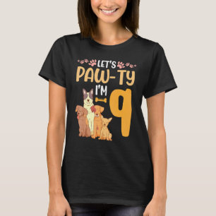 Dogs Dance Together My Birthday Let's Pawty I'm 9 T-Shirt