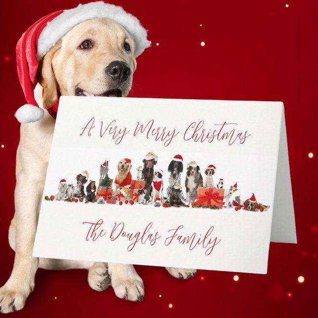 Dogs, Dog Lovers, Christmas, Family Name Holiday Card (Dog Lovers Christmas with Family Name Holiday Card)