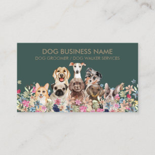 Dogs Drawing Flowers Design Business Card