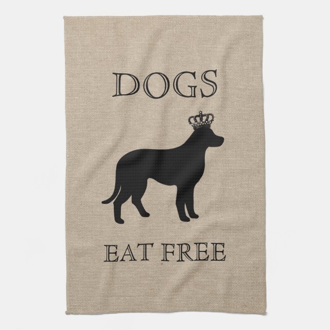 Dogs Eat Free Funny Dog Lover linen burlap Tea Towel (Vertical)