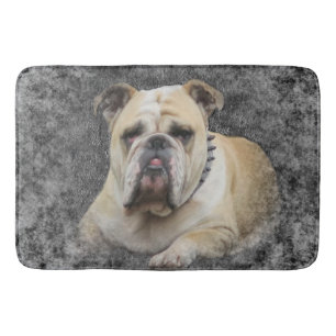 Dogs, english bulldogge, grim looking bath mat