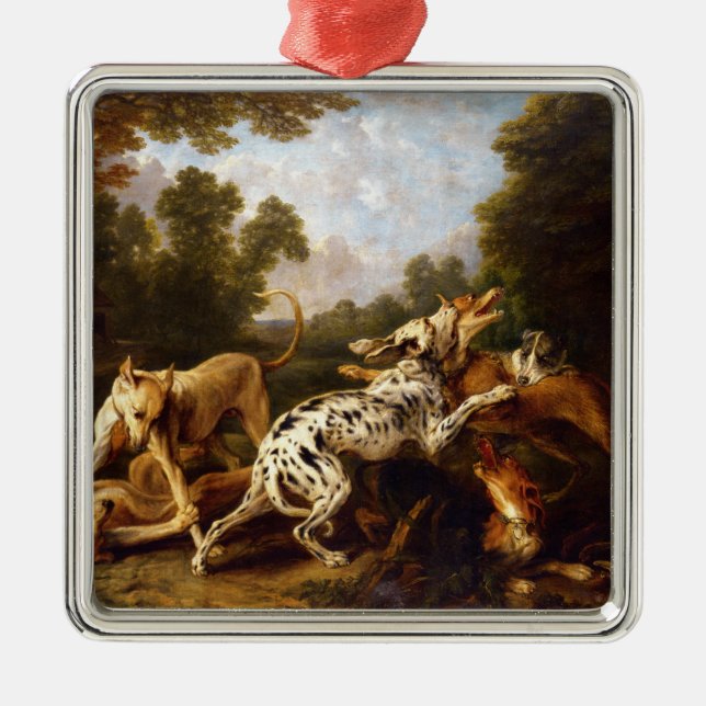 Dogs Fighting (by Frans Snyders) Metal Ornament (Front)