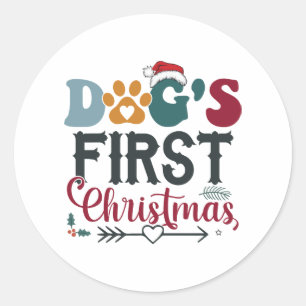 Dog's First Christmas Classic Round Sticker