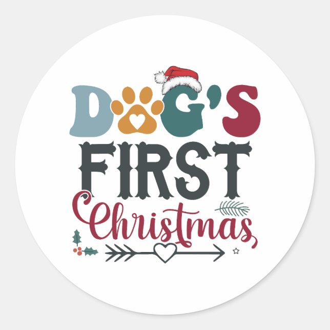 Dog's First Christmas Classic Round Sticker (Front)