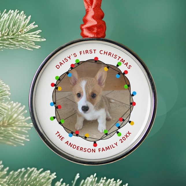 Dog's First Christmas Cute Custom Puppy Keepsake Metal Ornament (Creator Uploaded)