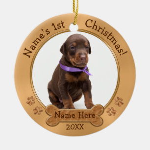 Dog's First Christmas Ornaments Text and 2 Photos