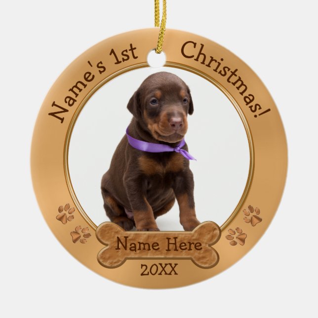 Dog's First Christmas Ornaments Text and 2 Photos (Front)