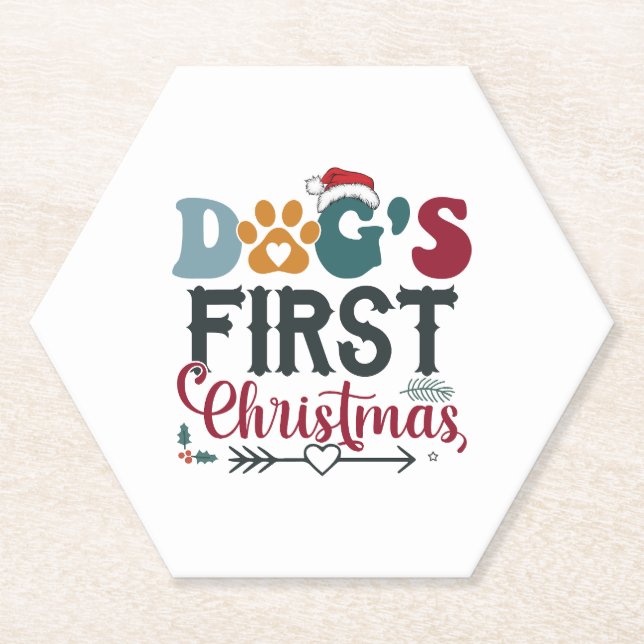 Dog's First Christmas Paper Coaster (Front)