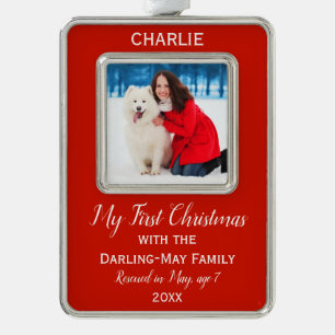 Dogs First Christmas Personalised Photo Keepsake Silver Plated Framed Ornament