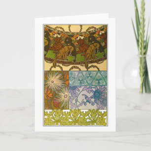 Dogs & Flowers of Art Nouveau Style, Mucha Card