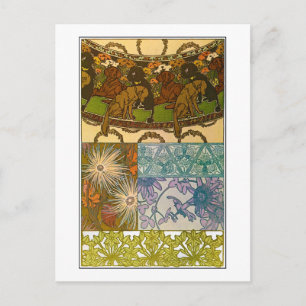 Dogs & Flowers of Art Nouveau Style, Mucha Postcard