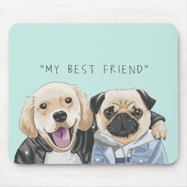 Dogs Golden Retriever & Pug Best Friends Mouse Pad (Front)