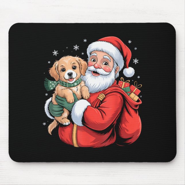 Dogs Golden Retriever Puppy Santa Christmas Funny  Mouse Pad (Front)