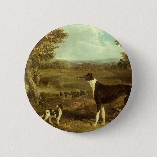 Dogs, Greyhound and Spaniel, Doctor Fop by Herring 6 Cm Round Badge (Front)