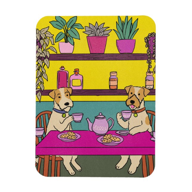 Dogs having afternoon tea magnet (Vertical)