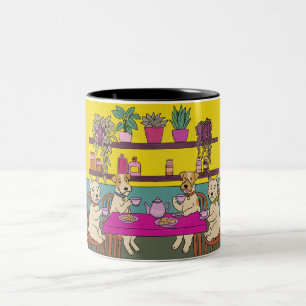 Dogs having afternoon tea Two-Tone coffee mug