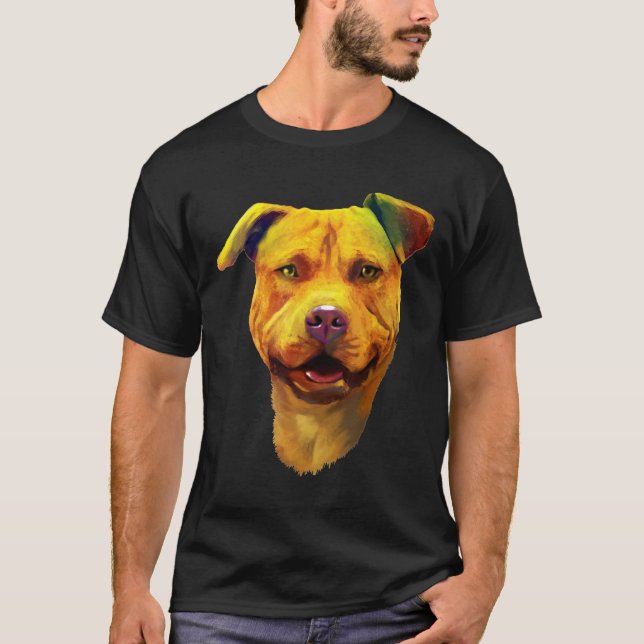 Dogs Head Colourful Pitbull Dog Mum Dad Kid Pit Bu T-Shirt (Front)