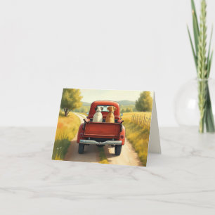 Dogs In a Red Retro Truck Card
