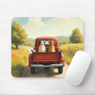 Dogs In a Red Retro Truck Mouse Pad