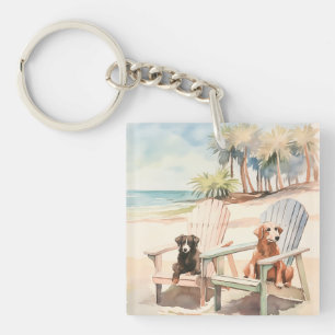 Dogs in Adirondack Chairs Coastal Beach Key Ring