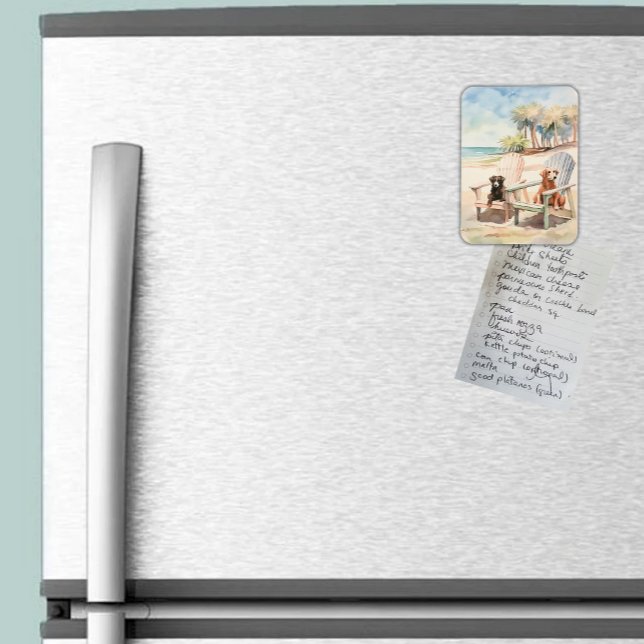 Dogs in Adirondack Chairs Pastel Beach Scene Magnet (Coastal Dogs in Adirondack Chairs Magnet
)