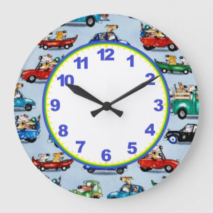 Dogs In Cars Boys Clock with Numbers