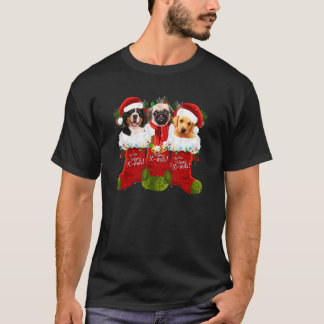 Dogs In Christmas Socks Pugs Labrador Border Colli T-Shirt