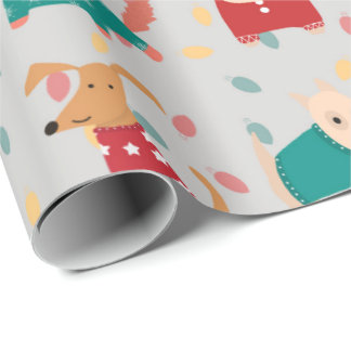 Dogs in Christmas Sweater pattern Wrapping Paper