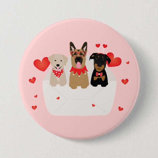 Dogs In Envelope Love 7.5 Cm Round Badge (Front)