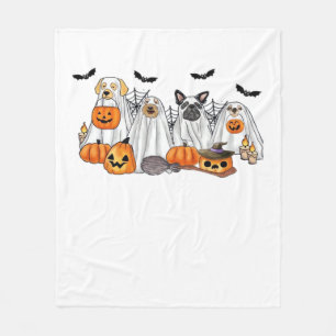 Dogs in Ghost Costumes Halloween Classic T-Shirt Fleece Blanket