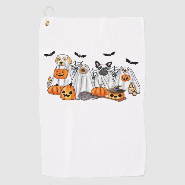 Dogs in Ghost Costumes Halloween Classic T-Shirt Golf Towel (Front)
