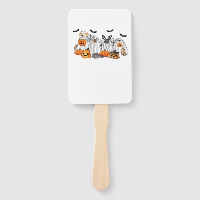 Dogs in Ghost Costumes Halloween Classic T-Shirt Hand Fan (Front)