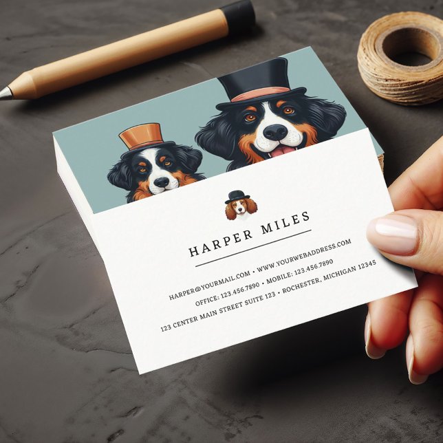 Dogs in hats dog sitter business card (Dogs in hats, perfect for your grooming business or rover dog sitting business)