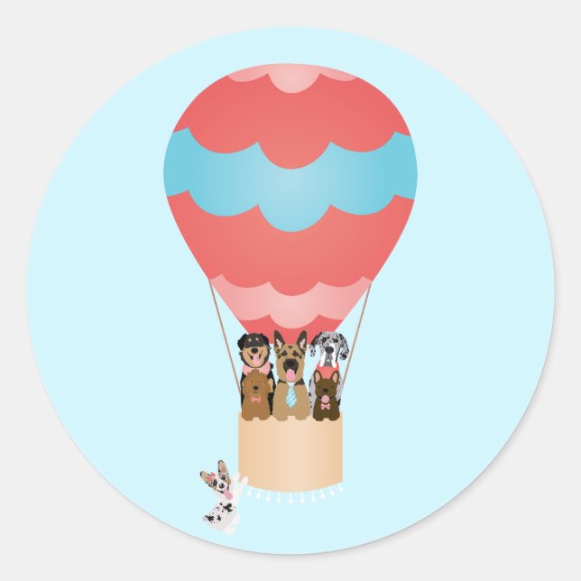 Dogs In Hot Air Balloon Classic Round Sticker (Front)
