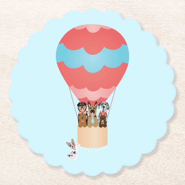 Dogs In Hot Air Balloon Paper Coaster (Front)