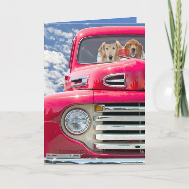 dogs in red truck birthday card (Front)