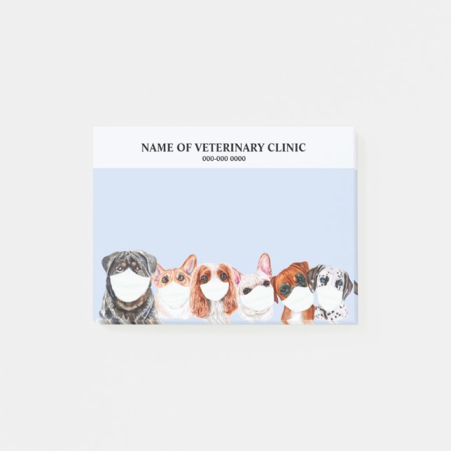 Dogs in safety masks illustration vet office blue post-it notes (Front)