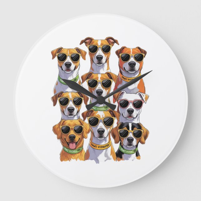 Dogs in sunglasses Paws Hydrated Large Clock (Front)