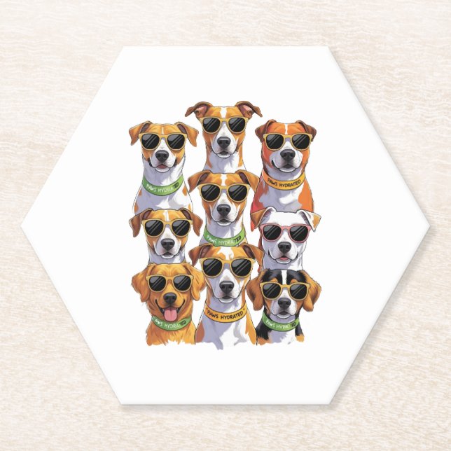 Dogs in sunglasses Paws Hydrated Paper Coaster (Front)