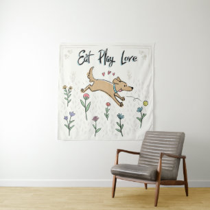 Dogs in the Garden II   Eat Play Love Tapestry