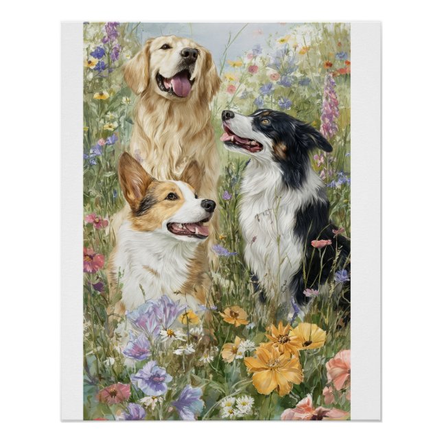 Dogs In Wildflowers Poster (Front)