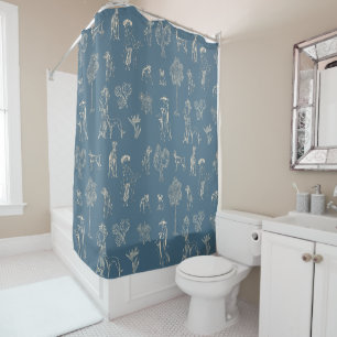 Dogs Lady Toile de Jouy Dark Turquoise Shower Curtain