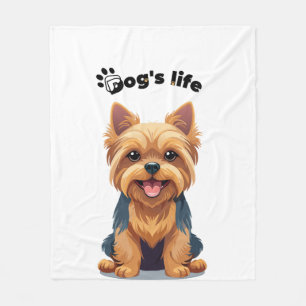 Dog's Life Fun Yorkshire Terrier Illustration Fleece Blanket