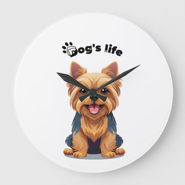 Dog's Life Fun Yorkshire Terrier Illustration Large Clock (Front)