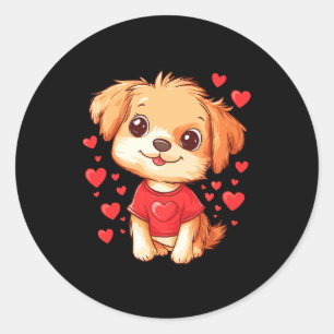 Dogs Lover Heart Girls Puppy Valentine’s Day Women Classic Round Sticker