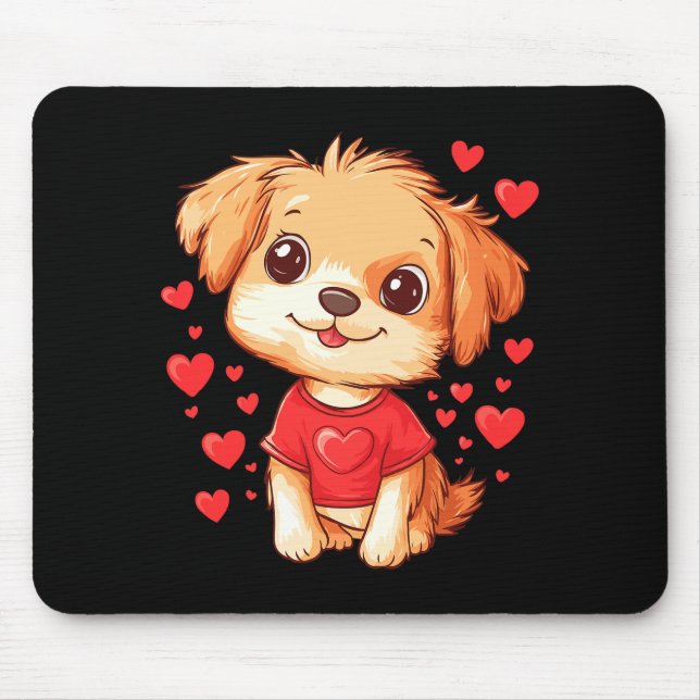 Dogs Lover Heart Girls Puppy Valentine’s Day Women Mouse Pad (Front)